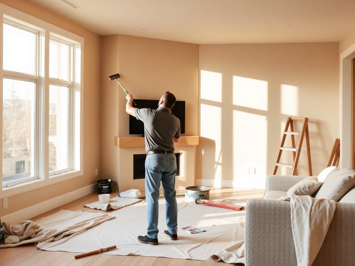 Professional painter applying interior paint in a Calgary home